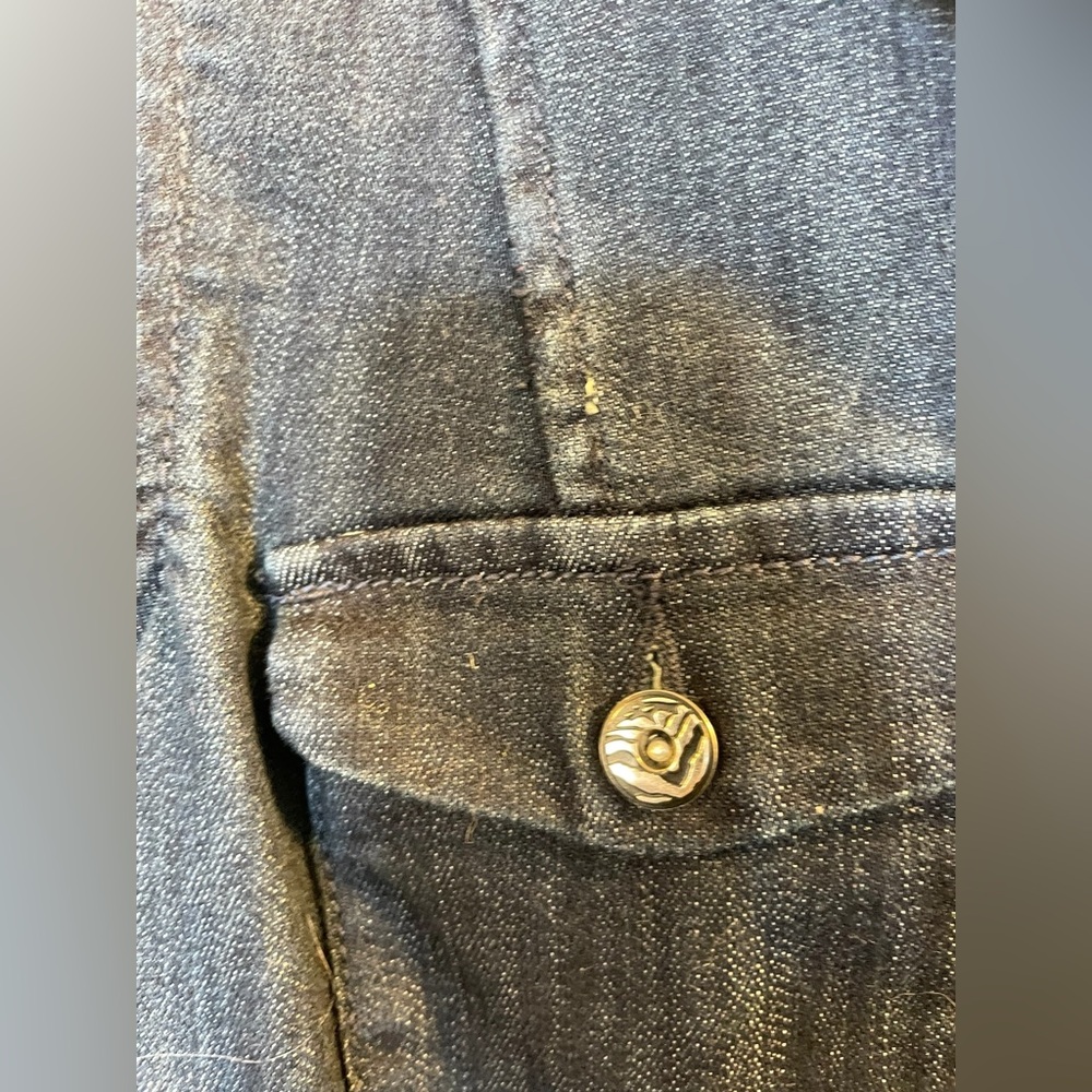 DANA BUCHMAN Dark Blue Button Front Lapel 4-Pocket Denim Jean Jacket - Size 8 - Picture 5 of 16
